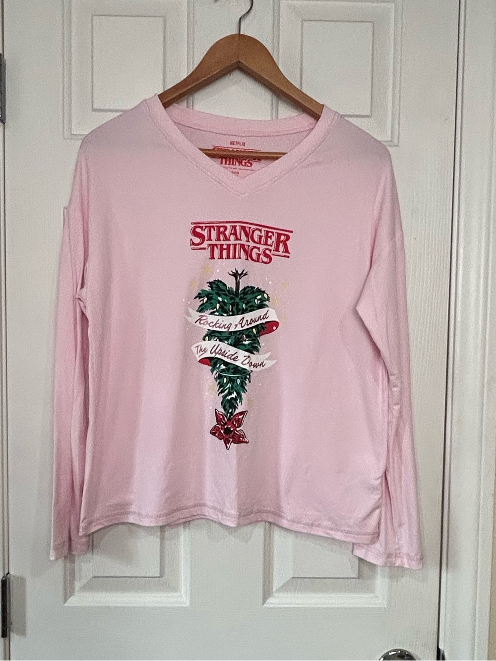 Netflix Stranger Things "Rocking Around The Upside Down" Pink PJ Top Small